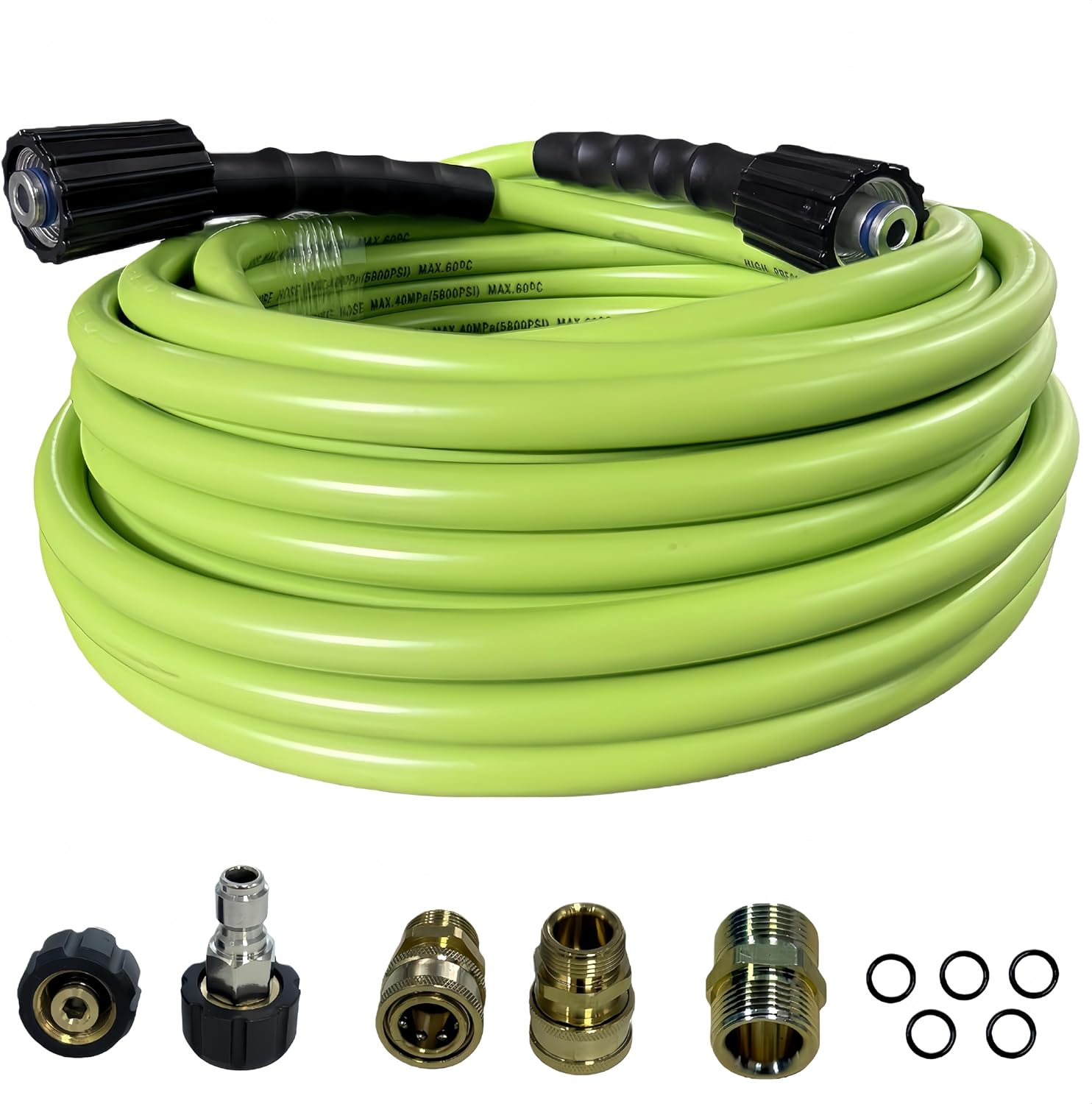 Super Flexible Pressure Washer Hose 50ft 5800 PSI Kink Resistant Power Washer Hose 1/4 in Replacement Power Wash Hose with M22 and 3/8" Quick Connection Kit for Gas & Electric