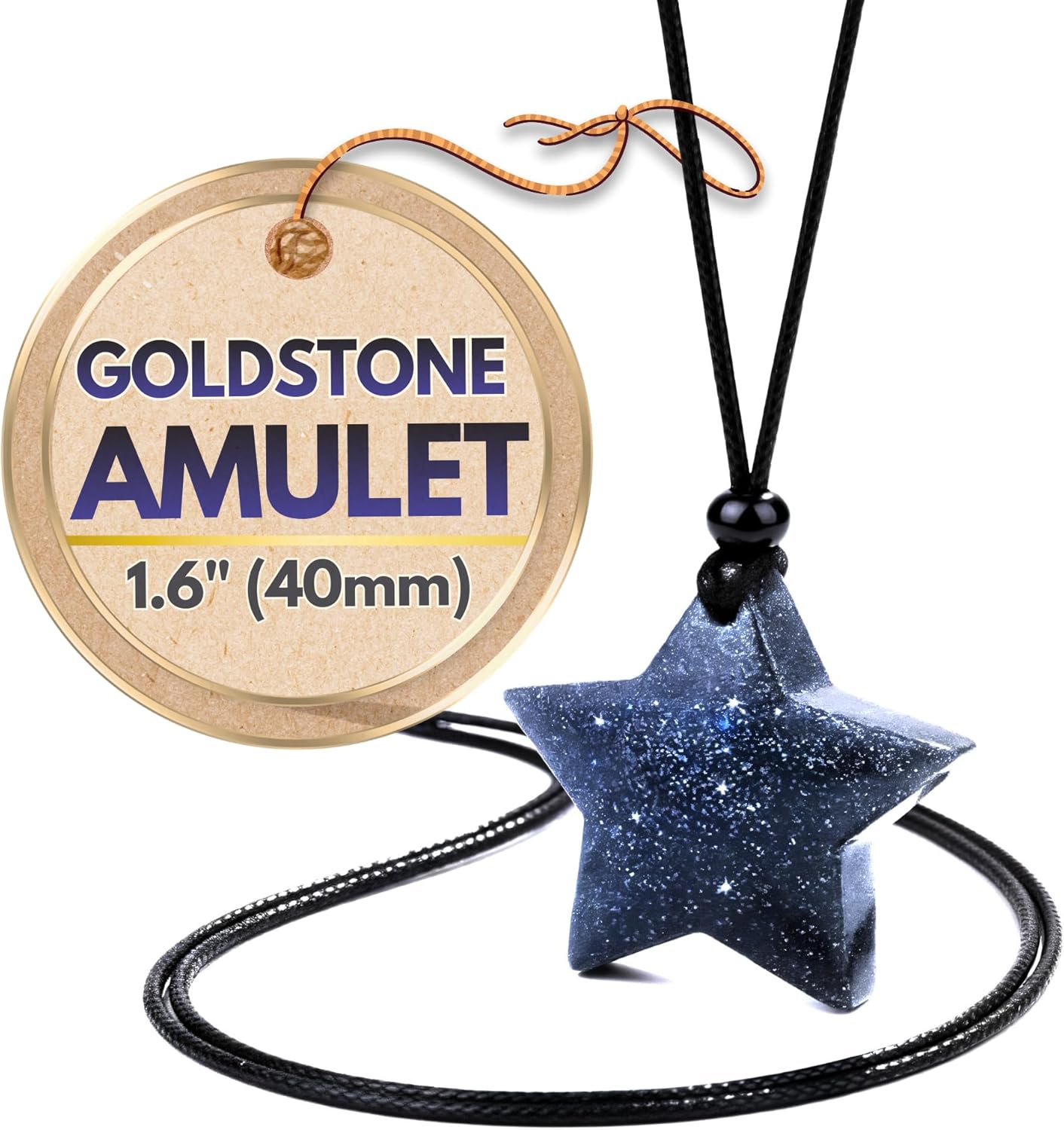 Magic Human Blue Goldstone Shooting Star Necklace - Affirmation Sacral Chakra Amulet - 40mm (1.6")