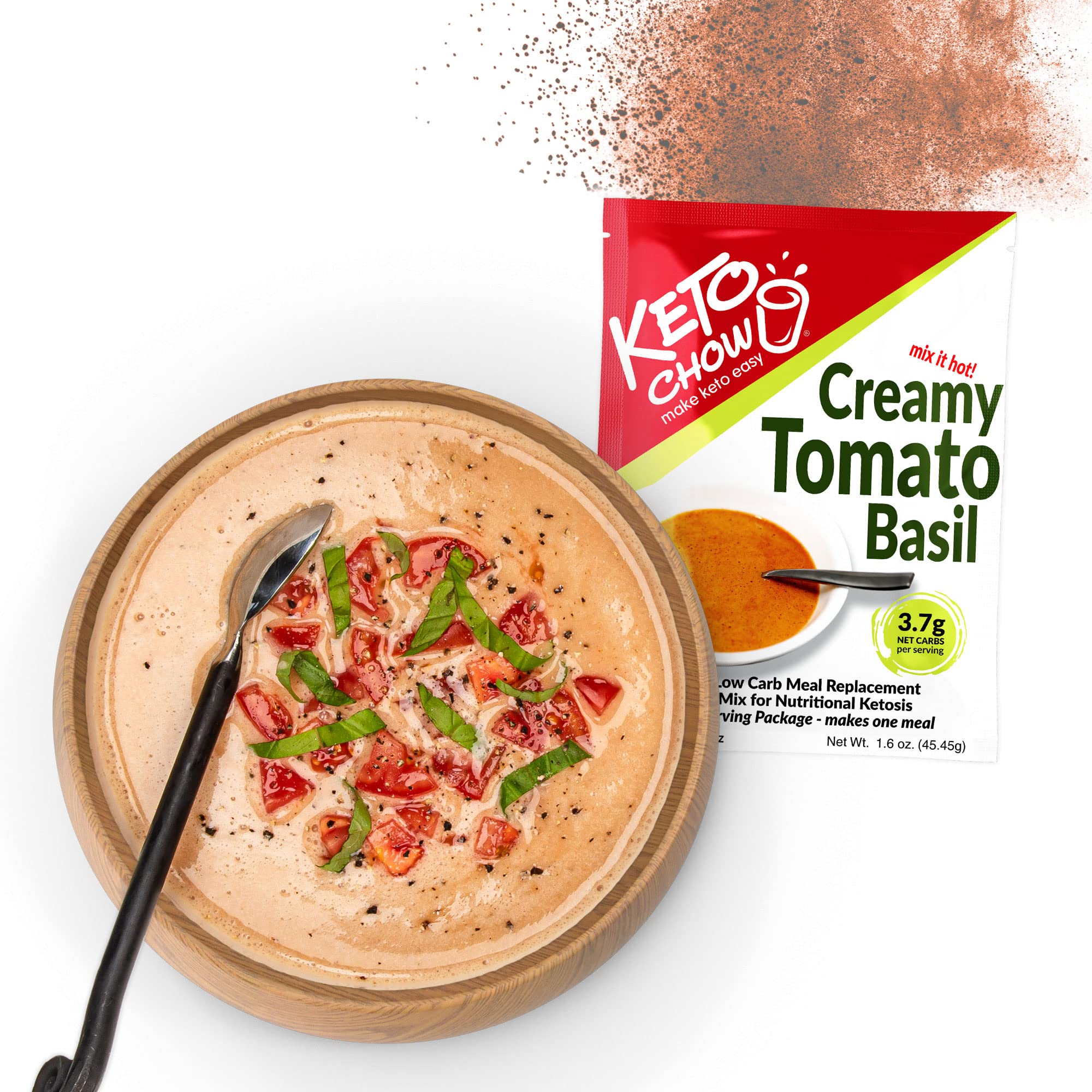 Keto ChowTomato Basil | Keto Meal Replacement Shake | Nutritionally Complete | Low Carb | Delicious Easy Meal Substitute | You Choose The Fat | Single Meal Sample