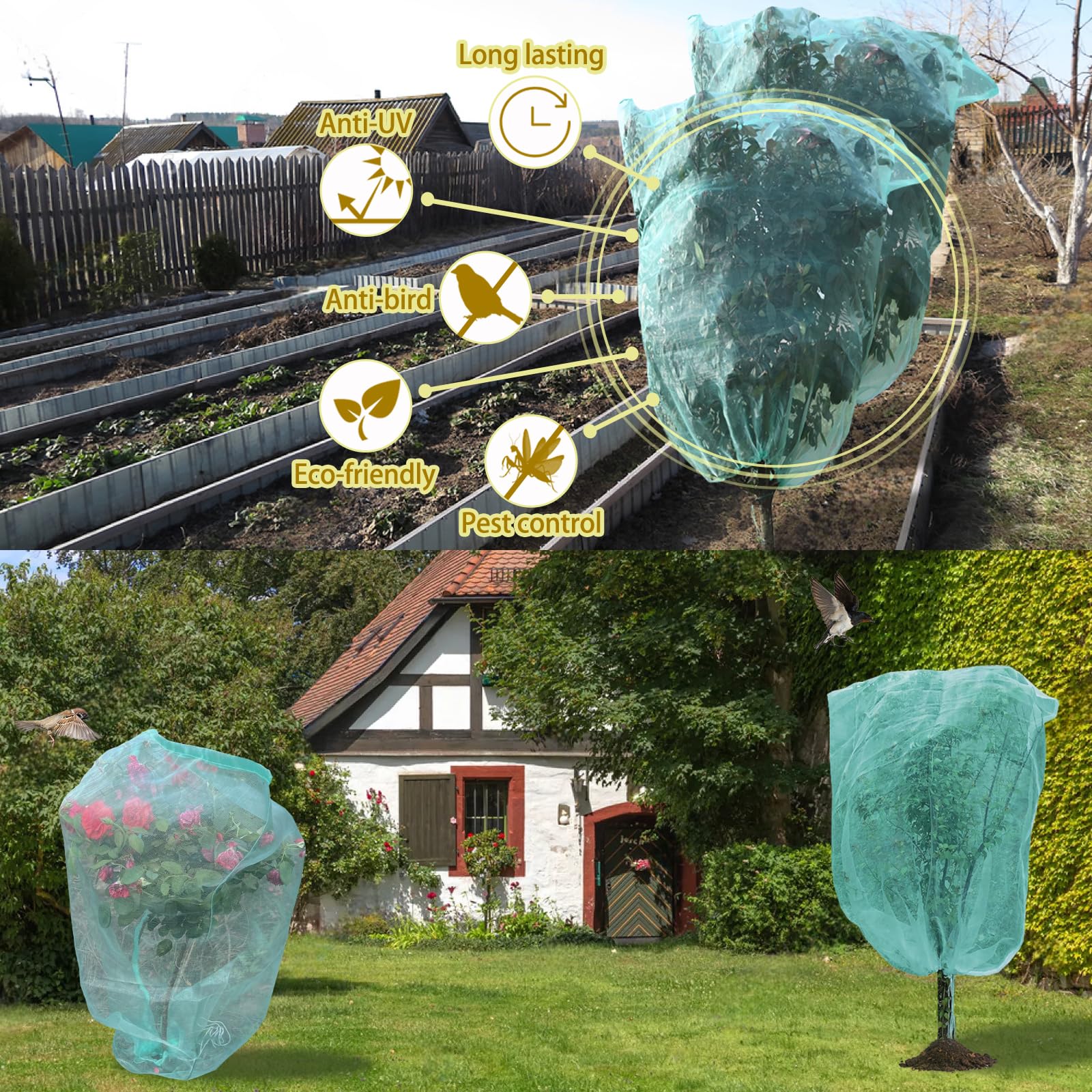 Filet De Protection Pour Arbres Fruitiers 3x3m - Fermeture éclair + Cordon De Serrage - Maille Fine Anti-oiseaux Et Insectes - Perméable à L'air Et à L'eau