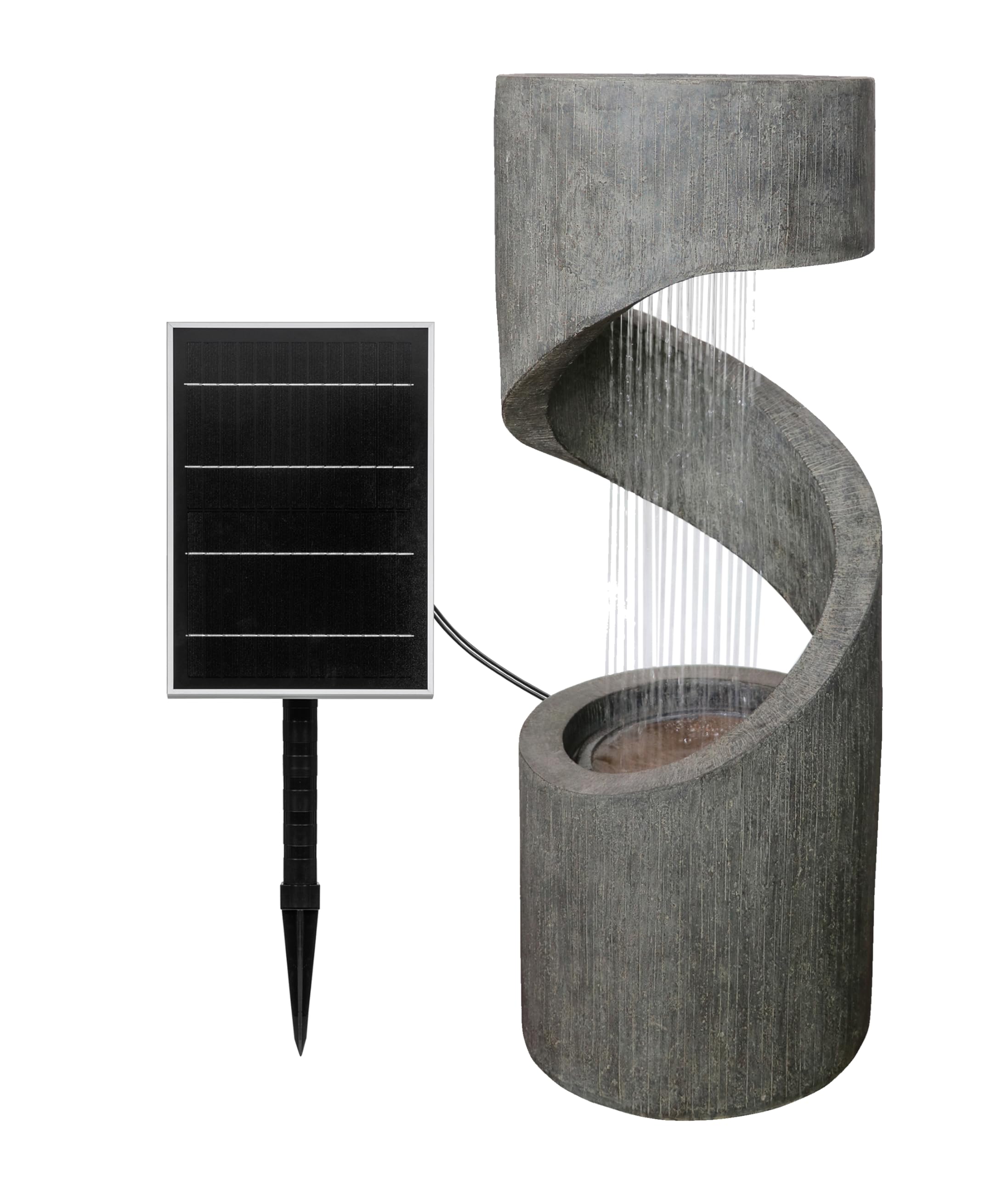 Dehner Gartenbrunnen Ronda, Solarbrunnen frostbeständig, Brunnen für Außen, mit LED Beleuchtung, ca. 79.5 x 31.5 x 31.5 cm, Polyresin, grau