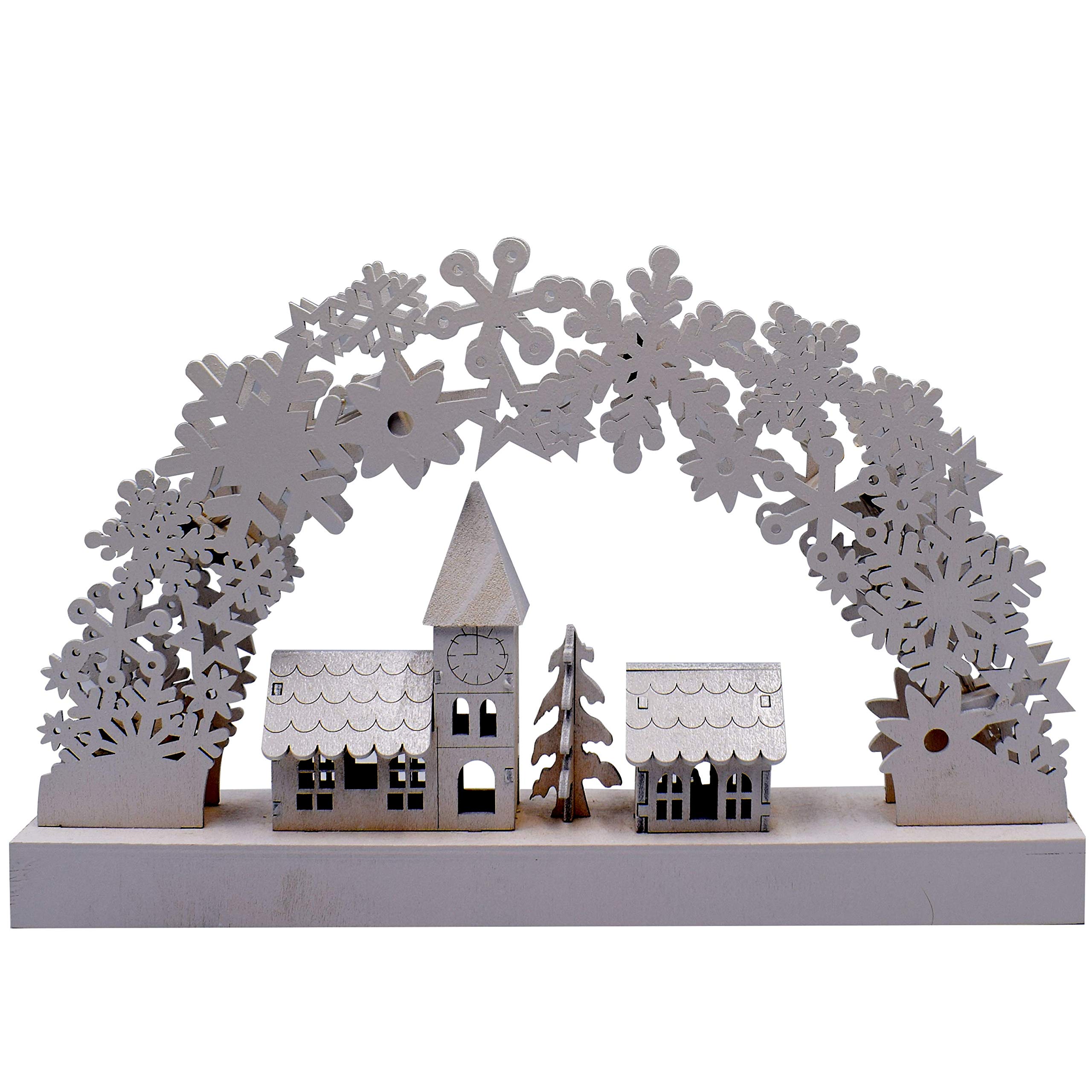 Marco Paul 8 Led Arched Wooden White Snowflake Village Scene Light Up Christmas Candle Bridge