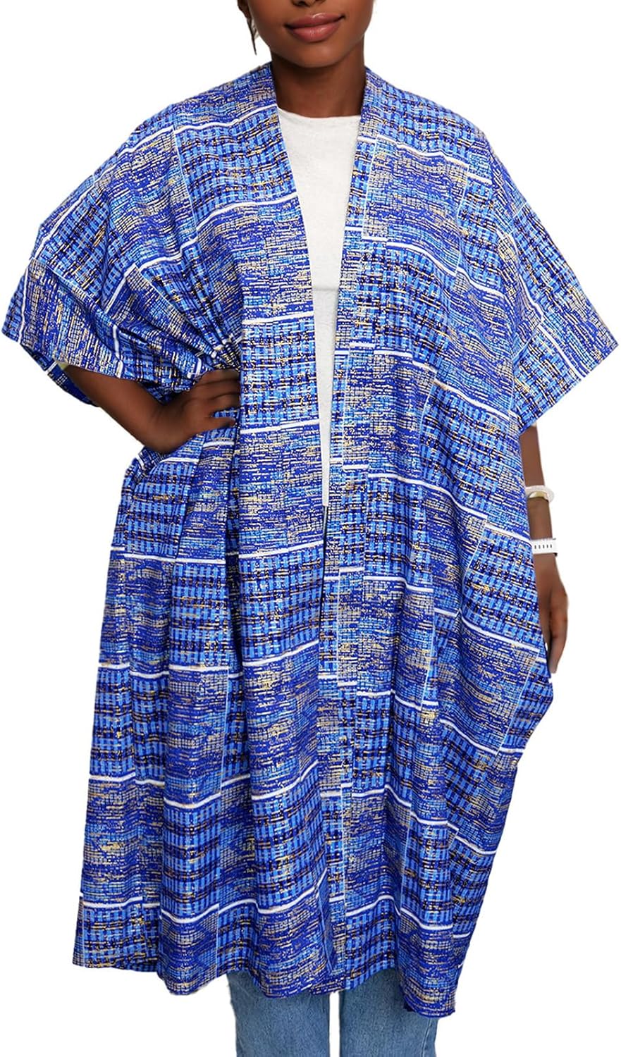 African Attire for Women Dashiki Kimono Cardigan Kaftan Plus Size Kente Wax Print Tops Ankara Caftan Robe One Size