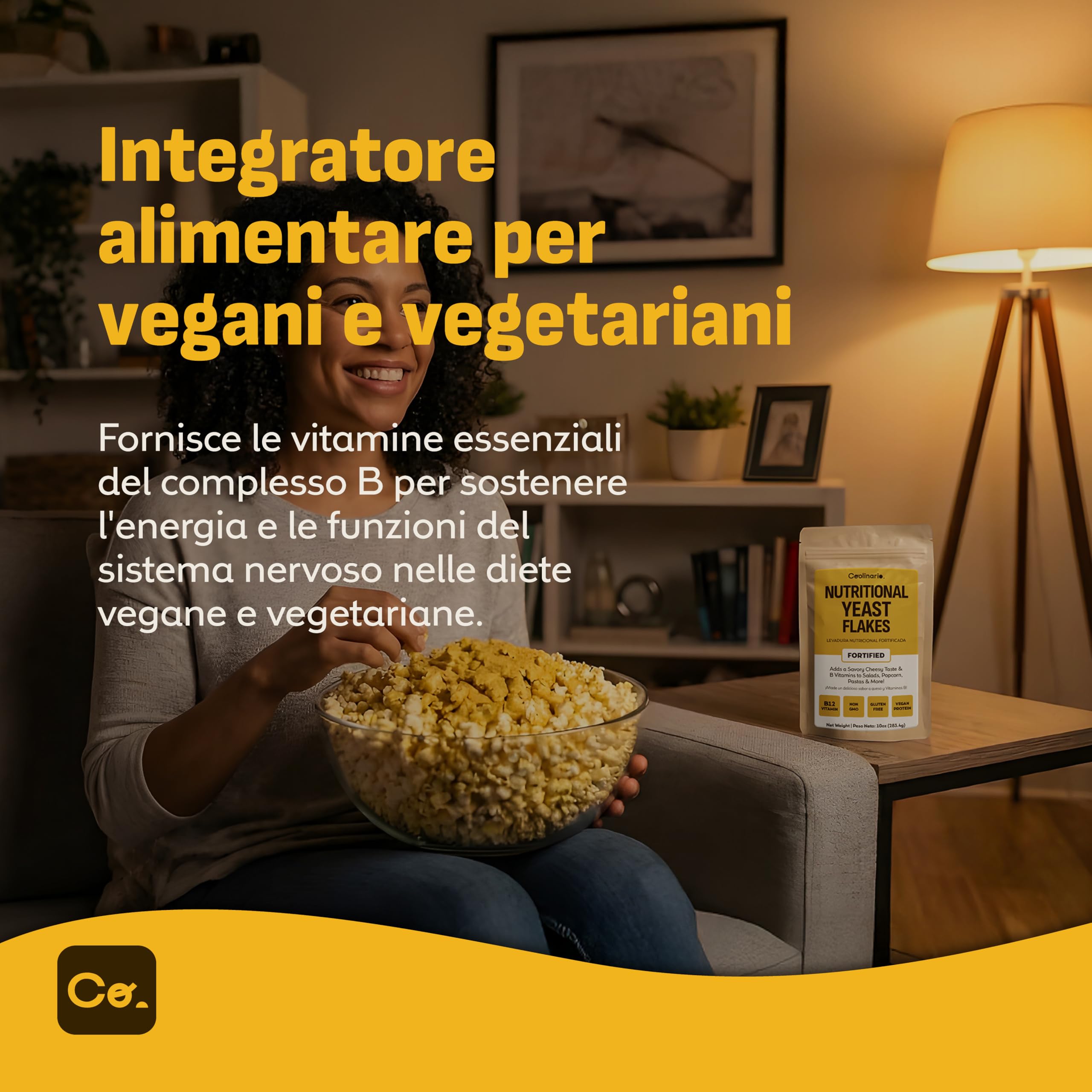 Coolinario Lievito Alimentare Fortificato (56 g) | Condimento Vegano Ricco di Vitamine B, B12 e Zinco | Sapore Umami per Pasta, Popcorn e Salse | Senza Glutine e 100% Vegetale