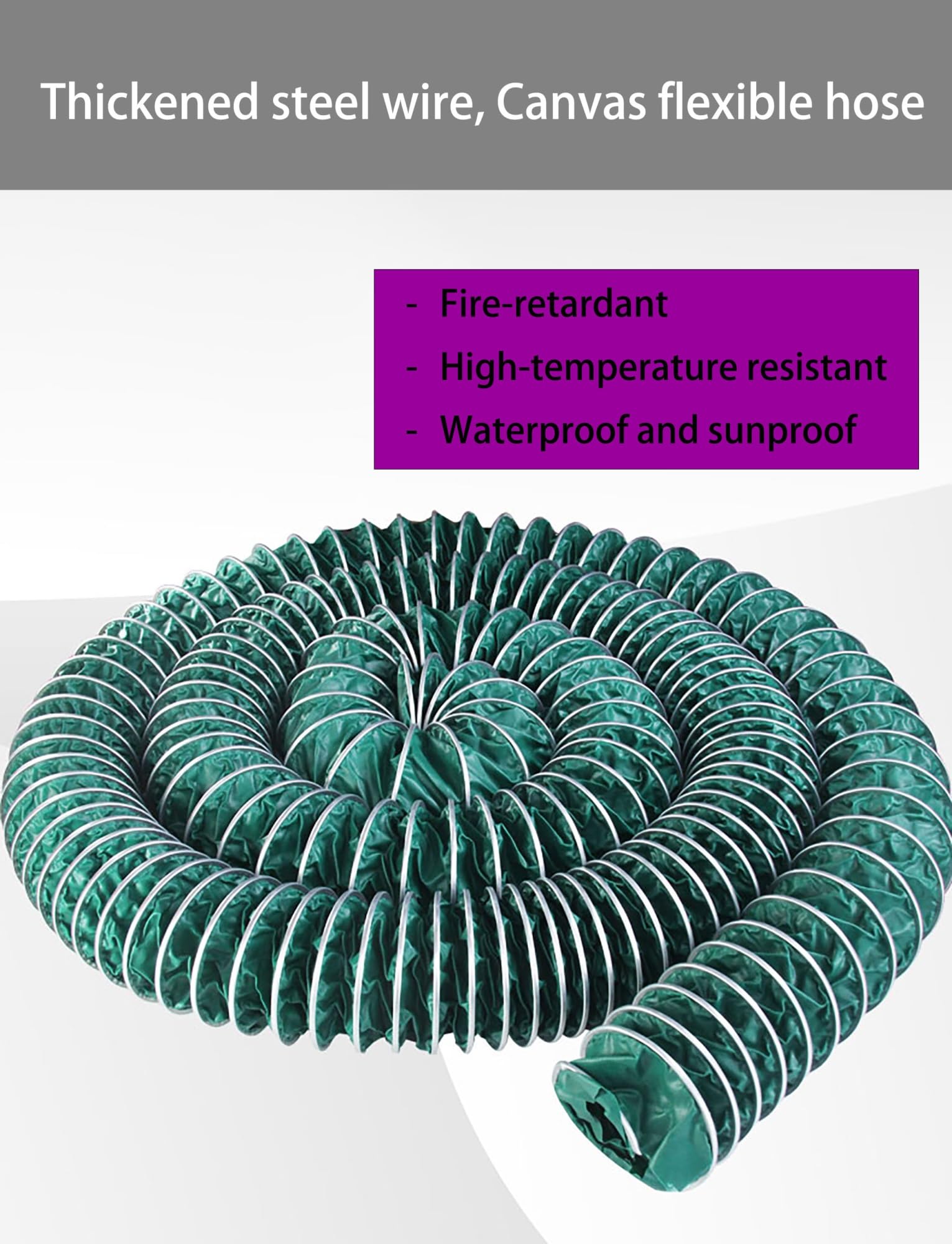 Tubo flessibile per condotto dell'aria, ad alta temperatura, ignifugo, espandibile per cappa, asciugatrice, ventilazione industriale, diametro 18,5 cm x lunghezza 500 cm