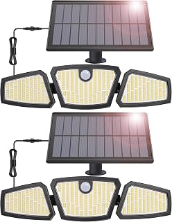 DeckTok Solar Outdoor Lights, 2500LM 350 LEDs 3 Modes Solar Motion Sensor Flood Lights, Waterproof Solar Security Lights with Separate Solar Panel for Indoor Outdoor Yard Patio Garden, 2-Pack