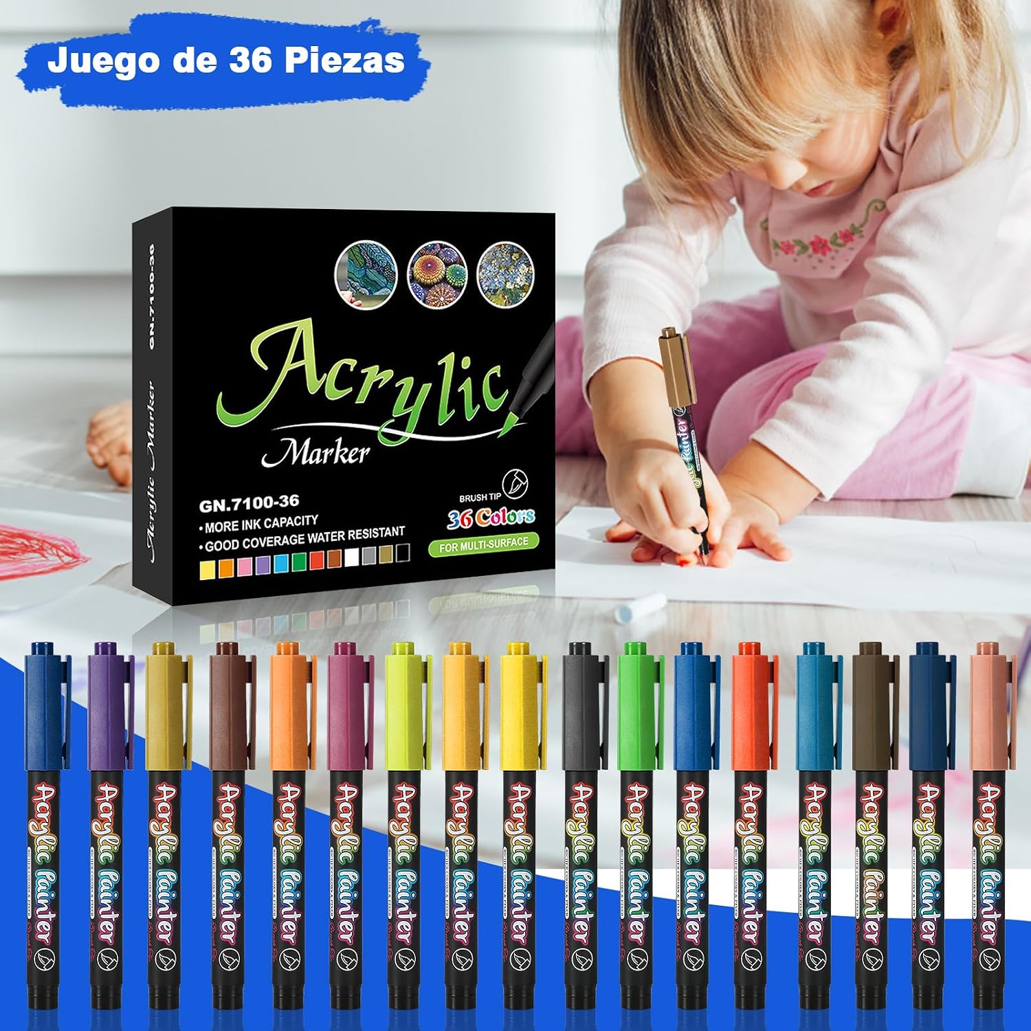 Maxmartt 36 Colors Acrylic Paints Pens Paints Markers, Extra Fine Acrylic Paint Pens for Canvas, Rock Painting, Wood, Glass, Metal, Ceramic, Stone, DIY Crafts & Art Supplies