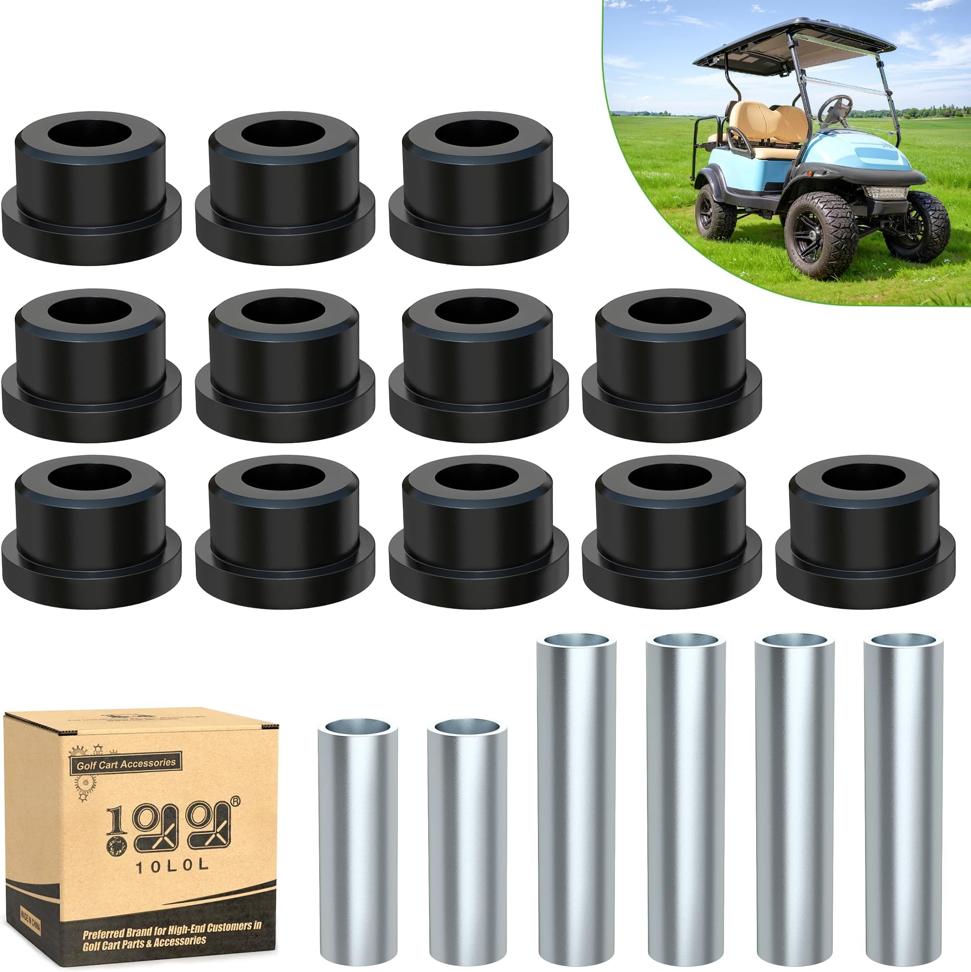 10L0L Complete Rear Leaf Springs & Shackles Bushing Sleeve kit for Club Car Precedent 2004-up Golf Cart, Replace OEM 102506601 102506301 102506401