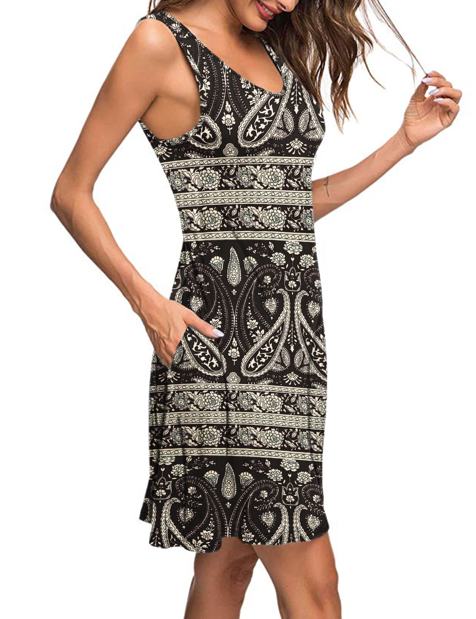 WNEEDU Abito Donna Estivo Copricostume Vestiti Estivi Corti con Scollo a V Semplice Casual Mare Prendisole con Tasche