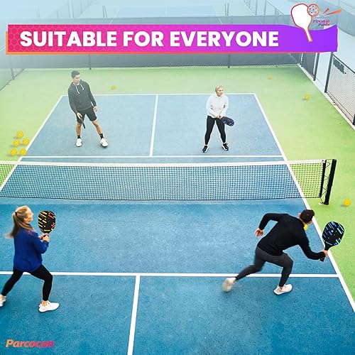 Miniatura 6 de Juego de 4 palas de pickleball de tamaño estándar, más grandes, raquetas de madera para pepinillos con agarre cómodo, 8 bolas para interiores y
