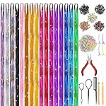 Hair Tinsel Kit (48 Inch, 16 Colors, 3200 Strands), Glitter Tinsel Hair Extensions with Tools, Heat Resistant Fairy Hair Tinsel Kit with Hair Tinsel Beads for Women Girls Daily Parties Festival