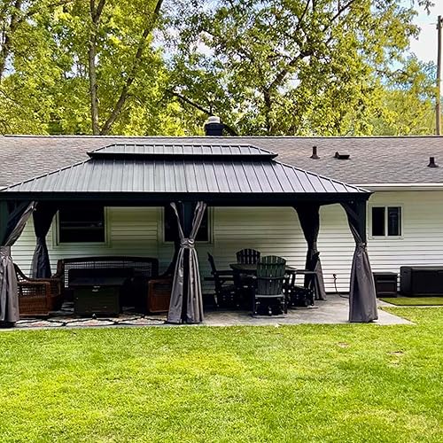 Miniatura 4 de Domi - Cenador de techo duro de 12 x 20 pies, cenador de metal de aluminio con toldo de techo doble de acero galvanizado, cortina y red, pabellón