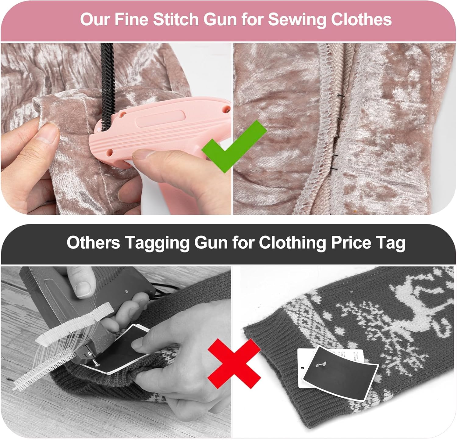 Mini Stitch Gun for Clothes, Handheld Quick Cloth Sewing Stitch Gun with 6 Micro Needle, 2500 Black & 2500 White Micro Fasteners, Mini Tagging Sewing Kit with Hard Case - Image 2