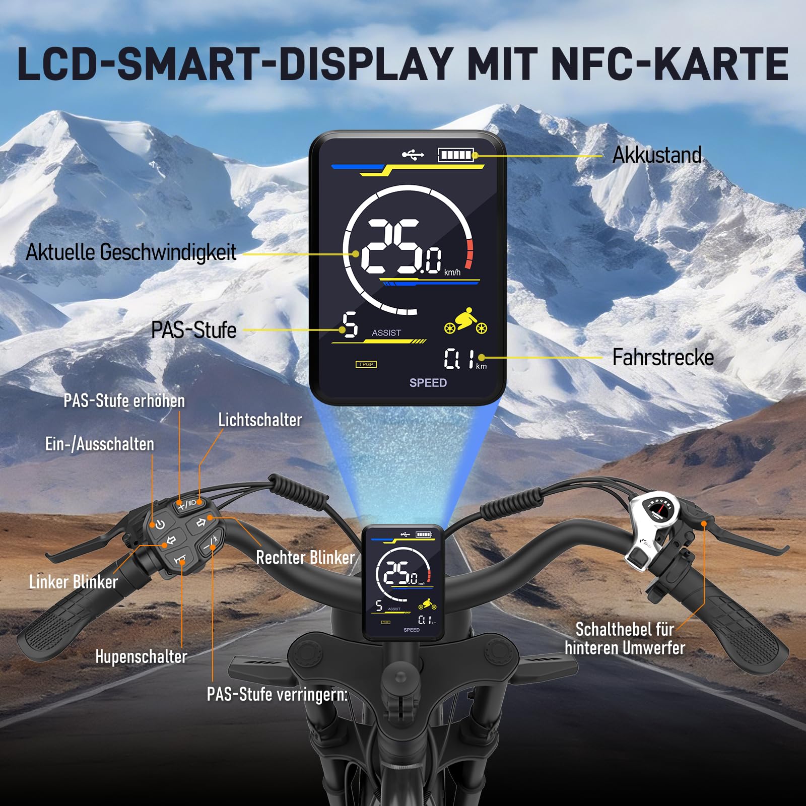 Lunos BK20 Elektrofahrrad für Erwachsene, 20 Zoll Fettreifen All-Terrain Offroad E-Bike, 48V 20AH abnehmbare Batterie, 50-80KM Reichweite, Vollgefedert, 7-Gang Schaltung, LED-Vorderlicht