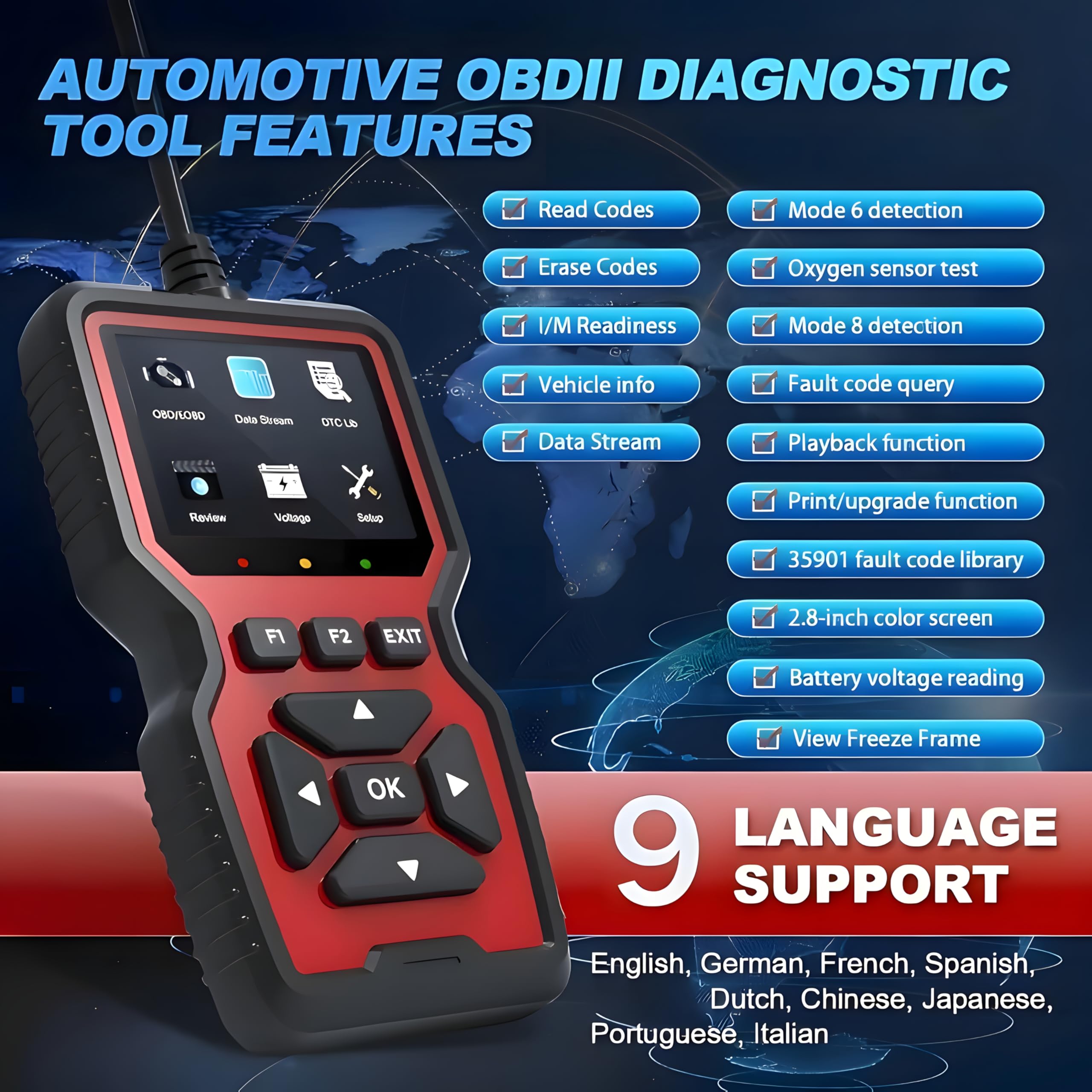 V519 Scanner OBD2 Auto Professionale, Diagnosi OBDII EOBD, Lettore e Cancellatore di Codici di Errore Motore, Check Engine, Dati in Tempo Reale, I/M Ready, ITV
