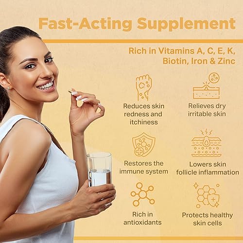 Miniatura 6 de Suplemento de psoriaskin Strength & Spices, refuerzo del sistema inmunológico con 31 ingredientes potentes y aminoácidos, alivia la piel roja,