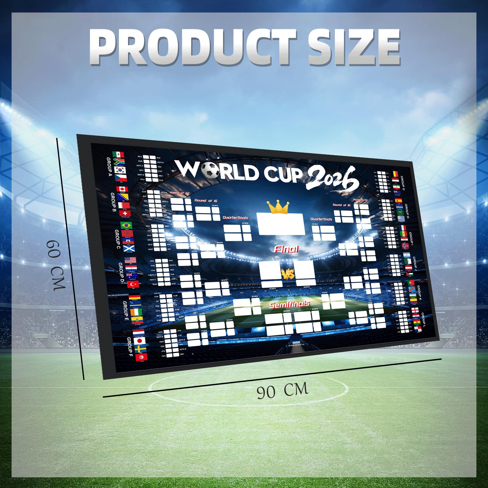 1 Pièce Poster Coupe du Monde 2026, Affiche avec Calendrier Complet des Matchs, Impression Haute Définition & Résistant à l‘Eau, Décoration Fan pour Maison & Bar, pour Soirée Fan & Salon