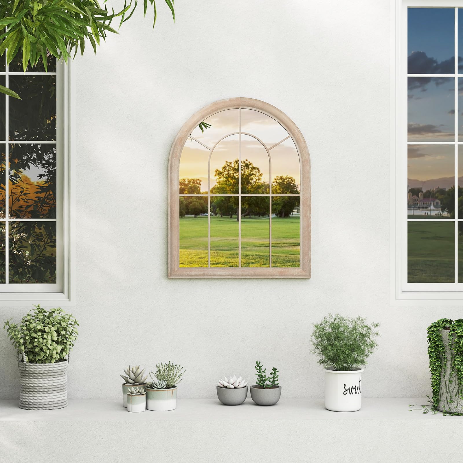 LIFEZEAL - Specchio Decorativo Ad Arco A Parete, Specchio Con Cornice In Metallo Rustico E Vetro Ad Alta Definizione, Decorazione Con Motivi A Reticolo Per Soggiorno, Camera Da Letto, Ingresso (69 x