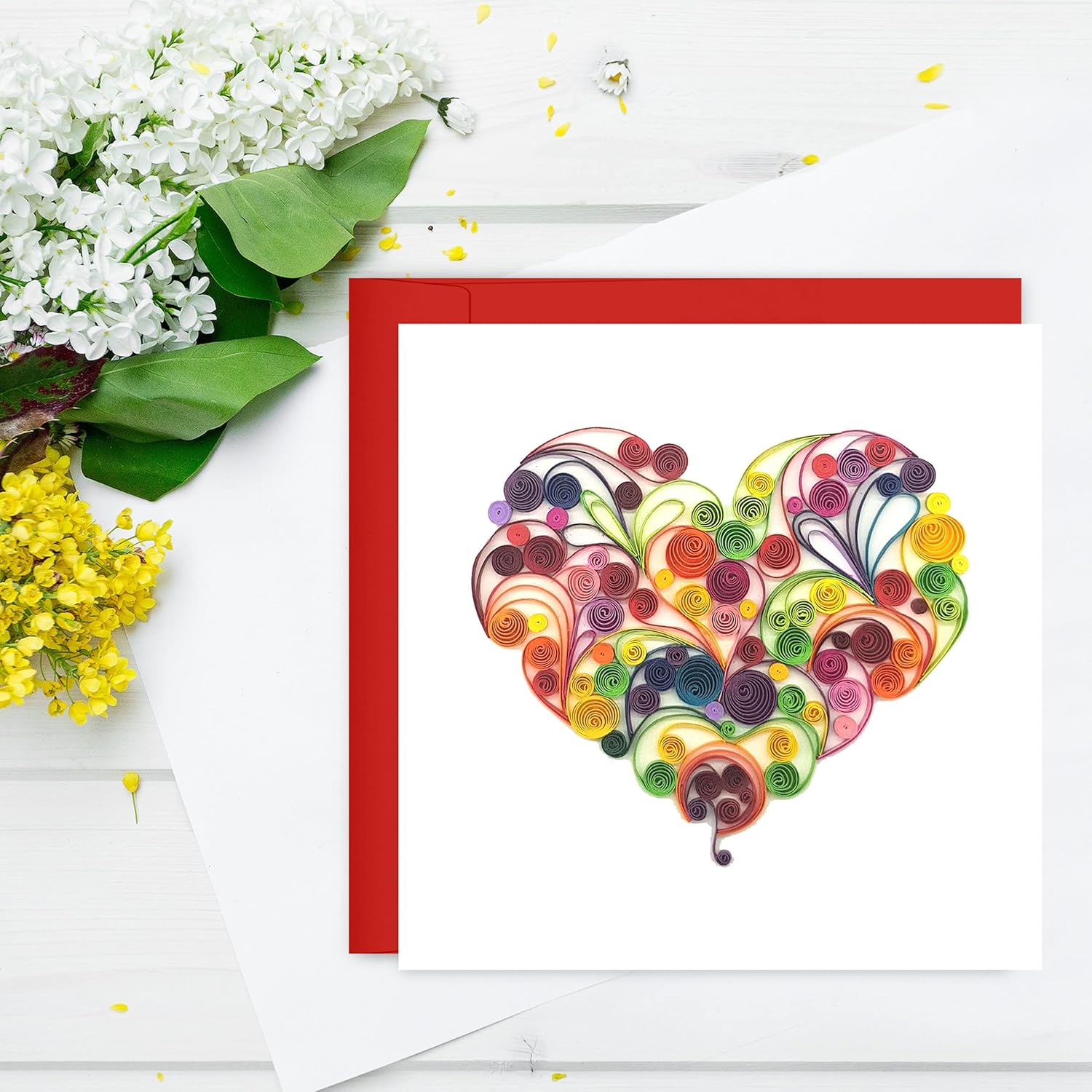 Quilling Card 3D Color Unique Dedicated Paper Handmade Art - Design Greeting Card for Christmas Birthday Anniversary Mother Thank You - Design Gift for Friend Love Mom with Envelop (Rose) (Rose Heart) Colorful Heart image 7 of 8 B08JMFQM4V