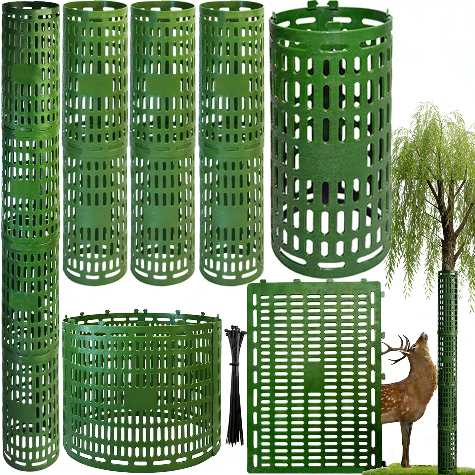 16PCS Plant and Tree Trunk Protector Guard,Garden Protection Tree Wraps Cages with Zip Ties,Expandable Protectors Tube from Trimmers,Mowers,Plastic Nursery Mesh Tree Bark Protector for Shrubs,Saplings