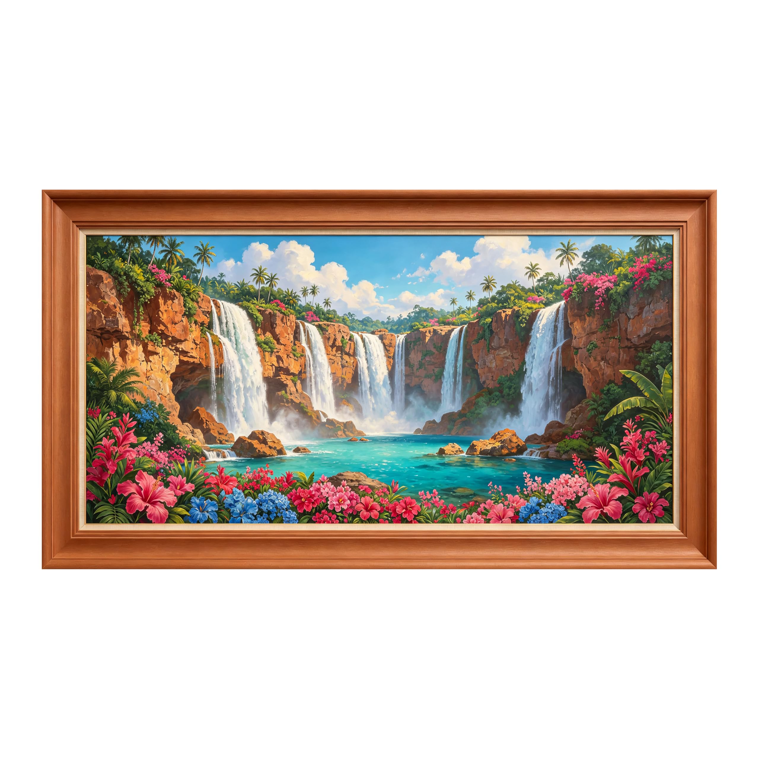 Yzpallescene Art260711094 3D Framed Wall Art Tropical Waterfall Botanical Oil Painting Large Size Selfadhesive Removable Wall Decor Prints Artwork For Living Room Bedroom Office