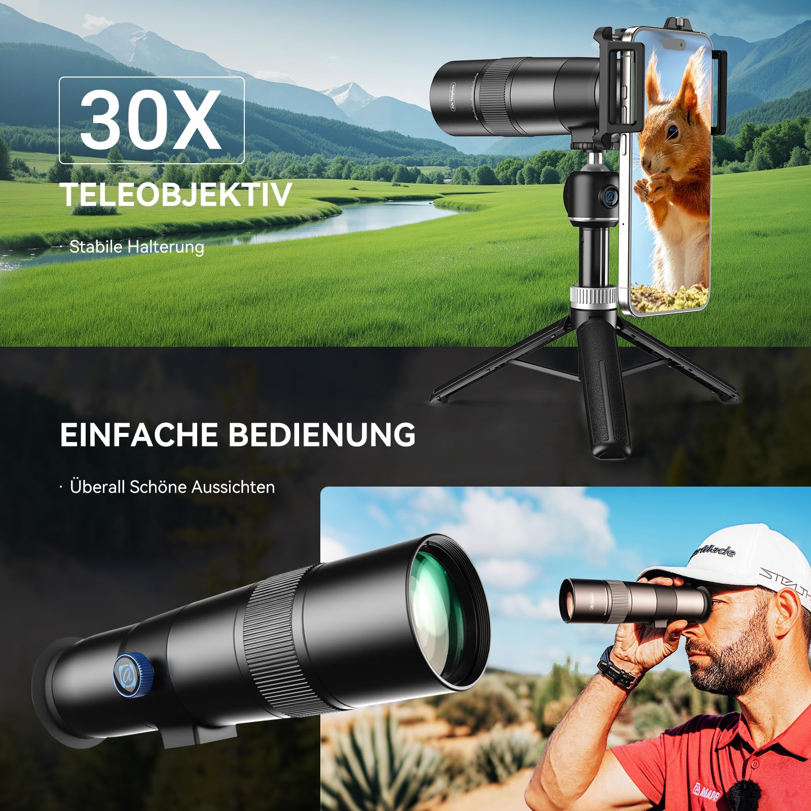Lente Telefocale Evil Eye 30X 4K - Tripod & Metallocompatibile iPhone Android - Dettaglio
