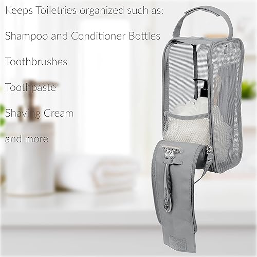 Miniatura 4 de Simplify Neceser de malla colgante  Organizador de viaje  Perfecto para dormitorio  Gimnasio  Regreso a la escuela  Champú  Accesorios de ducha  Gris