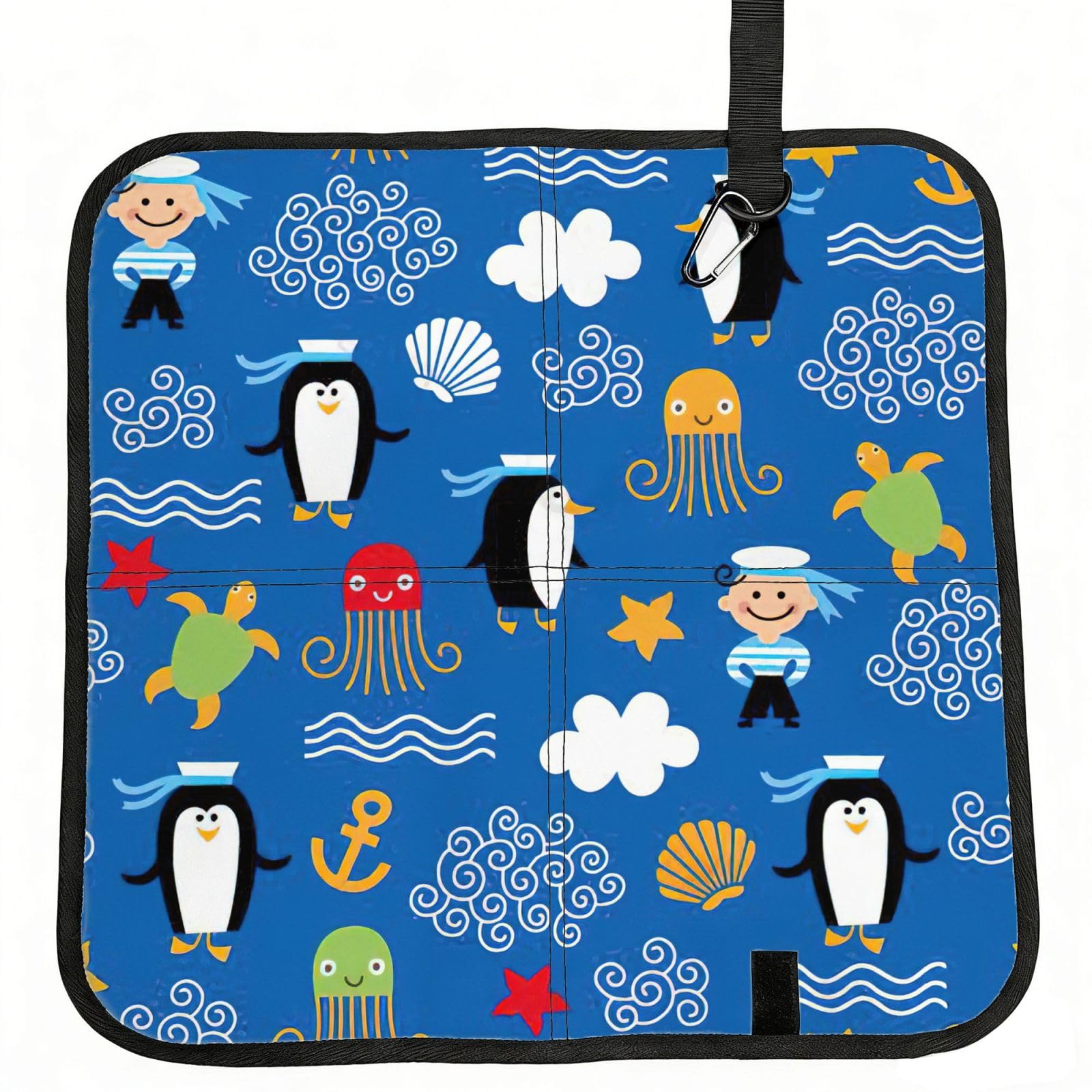 SDEGTHO Penguin Turtle Printed Foldable Seat Pad with Closure, Lightweight Cushion for Airplane Travel Camping