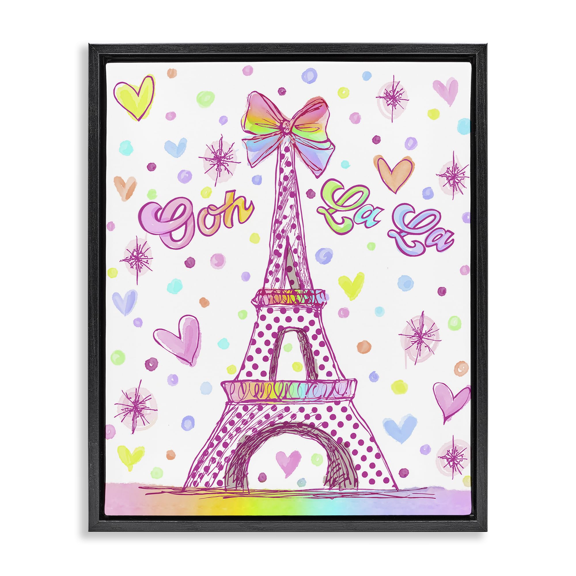 Stupell Industries Jet Black (Matte) 'Bright Pastels Eiffel Tower', Floating Frame Canvas Art, Black, 17 X 21 Inches, Easy To Hang And Sturdy, Made In Usa, By Jess Stempel