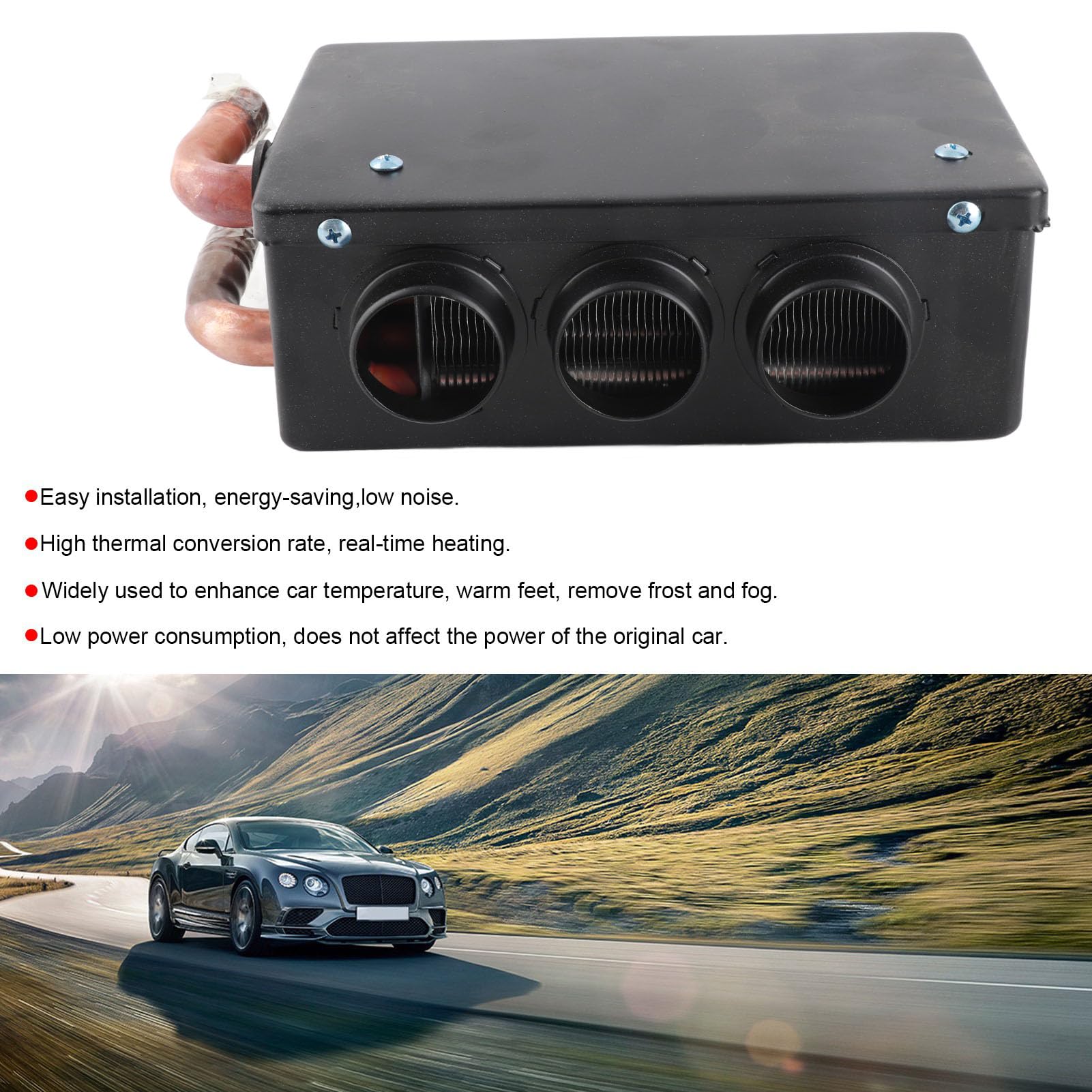 Desempa?ador de coche, calentador de coche de 12 V 50 W, calentador de calentamiento rápido de invierno portátil de 3 orificios, eliminación de escarcha, bajo nivel de ruido