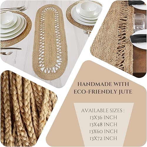 Miniatura 5 de Heavenera Camino de mesa de yute natural de 13 x 48 pulgadas, reversible, trenzado de yute, clásico, para decoración de mesa, gabinete, diseño de
