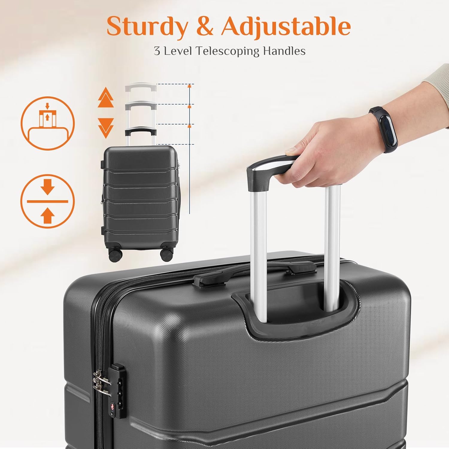 Sweetcrispy Carry on Luggage, Hard Shell ABS Suitcase with Double Spinner Wheels, Lightweight Expandable Rolling Suit Case with TSA Lock, 21 Inch Charcoal Black - Image 3