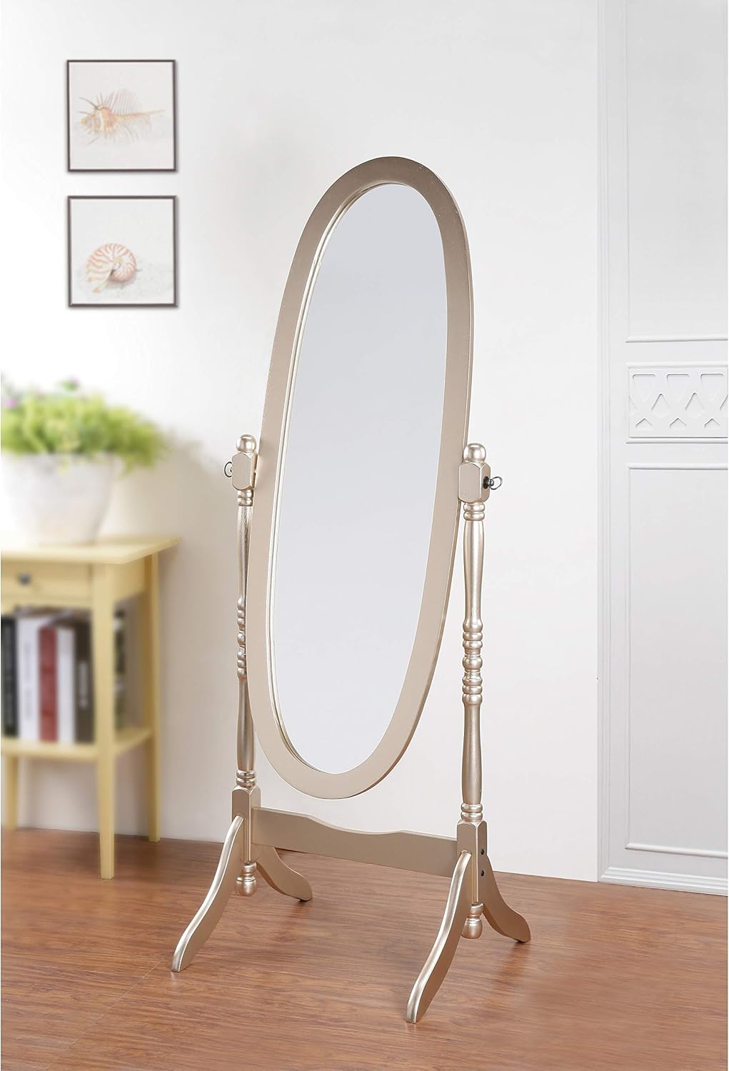 GTU Furniture Swivel Adjustable Full-Length Oval Wood Cheval Floor Mirror, in White/Black/Cherry/Oak/Silver/Gold Finish (White)
