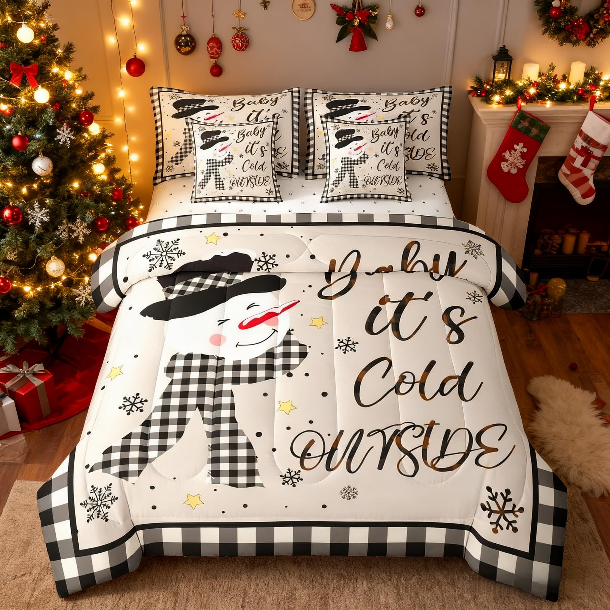 Couette de Noël lit enfant parure complète de 7 pièces au style rustique et géométrique