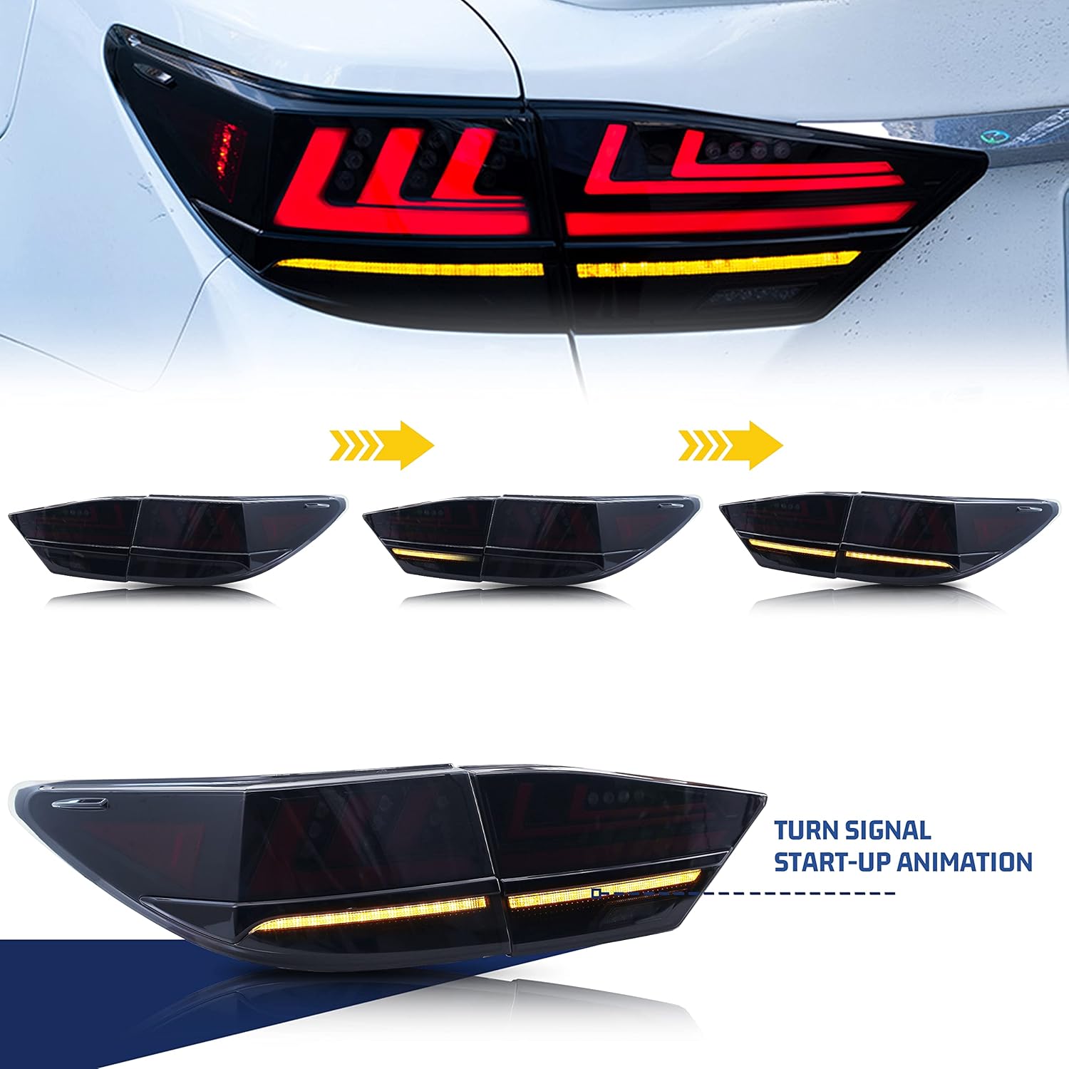 LED Tail Lights Assembly Compatible with Lexus ES350 ES300H 2013-2015 2016-2018 Start-up Animation Sequential Turn Signal Black Rear Lamps Accessory