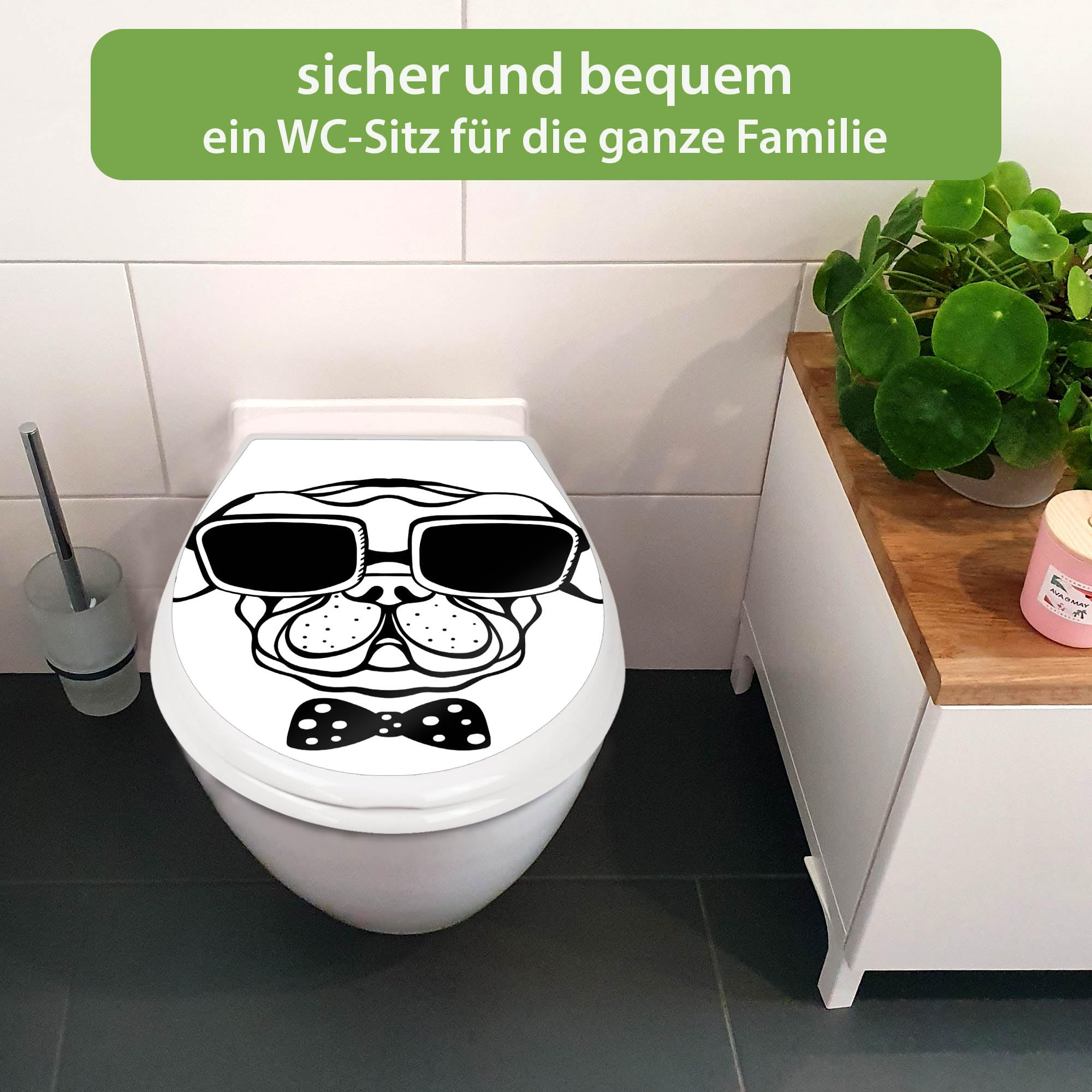 banjado Familien WC Sitz mit Absenkautomatik 44,9x37,1cm - Klobrille mit Kindersitz aus hochwertigem Polypropylen - Toilettendeckel mit Kinder Toilettensitz integriert - Motiv Big Boss