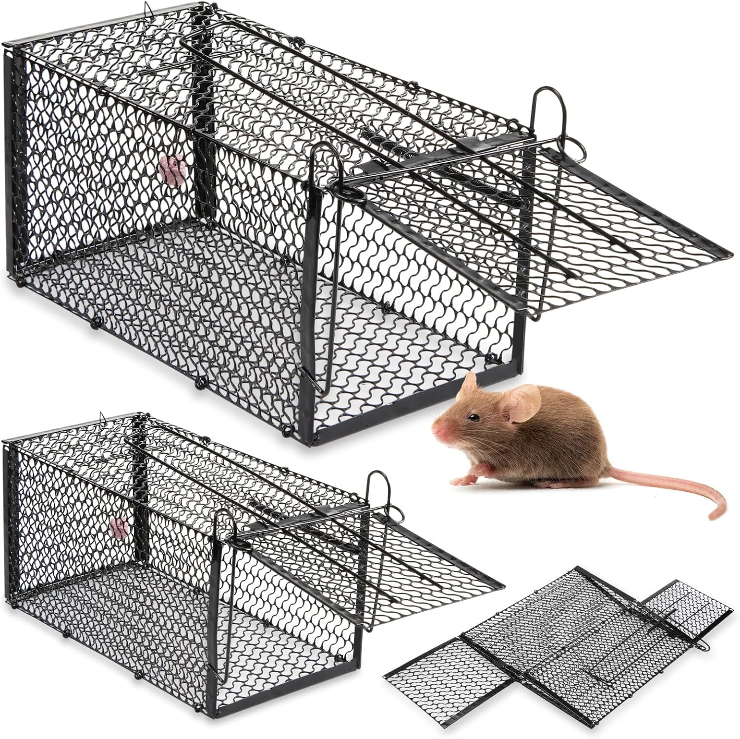4 Pack Humane Rat Traps, Foldable Live Animal Cage for Mouse Chipmunks and Squirrels, Reusable Wire Mesh Rodent Traps for Catch & Release, Indoor & Outdoor (9.45 x 4.1 x 4.1 Inches,Black)
