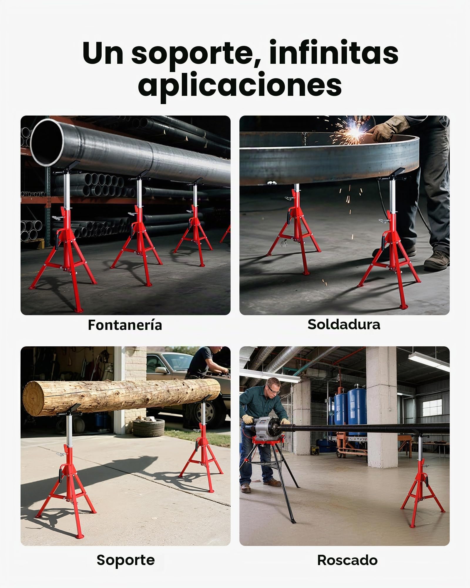 Mophorn Soporte de Tubo Alto con Cabeza en V Plegable Capacidad de Tubo 30 cm, Altura 71-132 cm Capacidad: 4500lbs