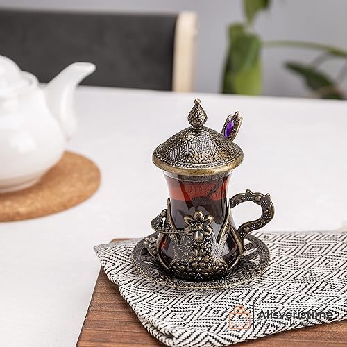 Miniatura 10 de Alisveristime Juego de 6 vasos de té turco hecho a mano Zamzam para servir plata