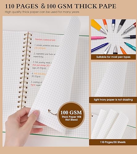 Vista 184 de Cuaderno de papel cuadriculado, cuaderno en espiral de 8.5 x 11 pulgadas, cuadernos de cuadrícula grande A4 para mujeres y hombres, papel gráfico