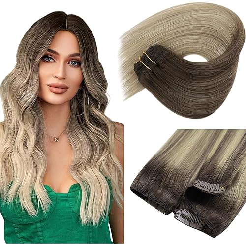 Sunny Hair Clip in Hair Extensions Real Human Hair 85g Remy Hair Clip in Extensions for Women Human Hair Extensions Brown Ombre Golden Blonde Balayage Platinum Blonde 12 Inch