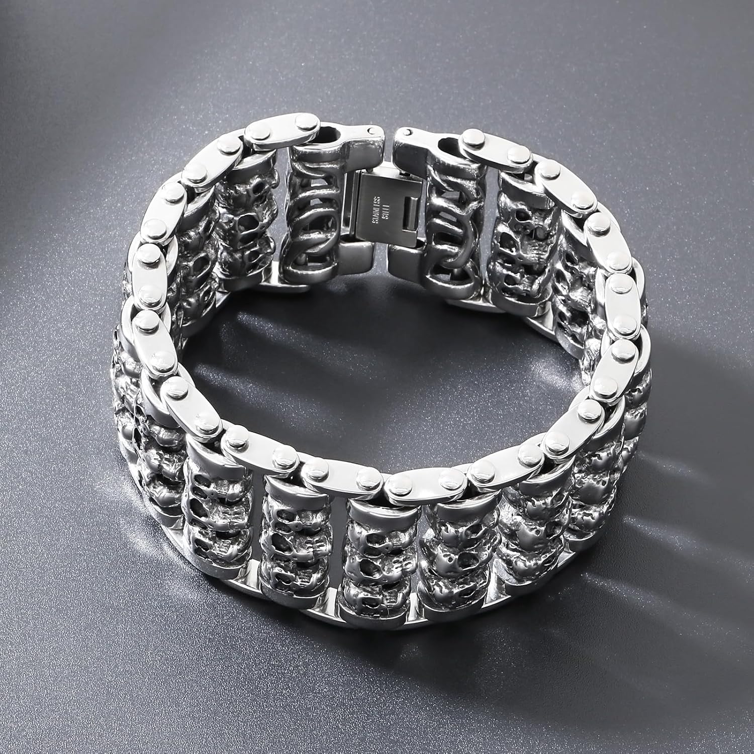 Men's Gothic Skull Bracelet 316L Stainless Steel Chain Bracelet for Men Heavy Duty Biker Bracelets Prefer for Motorcycle-Inspired Jewelry - Image 7
