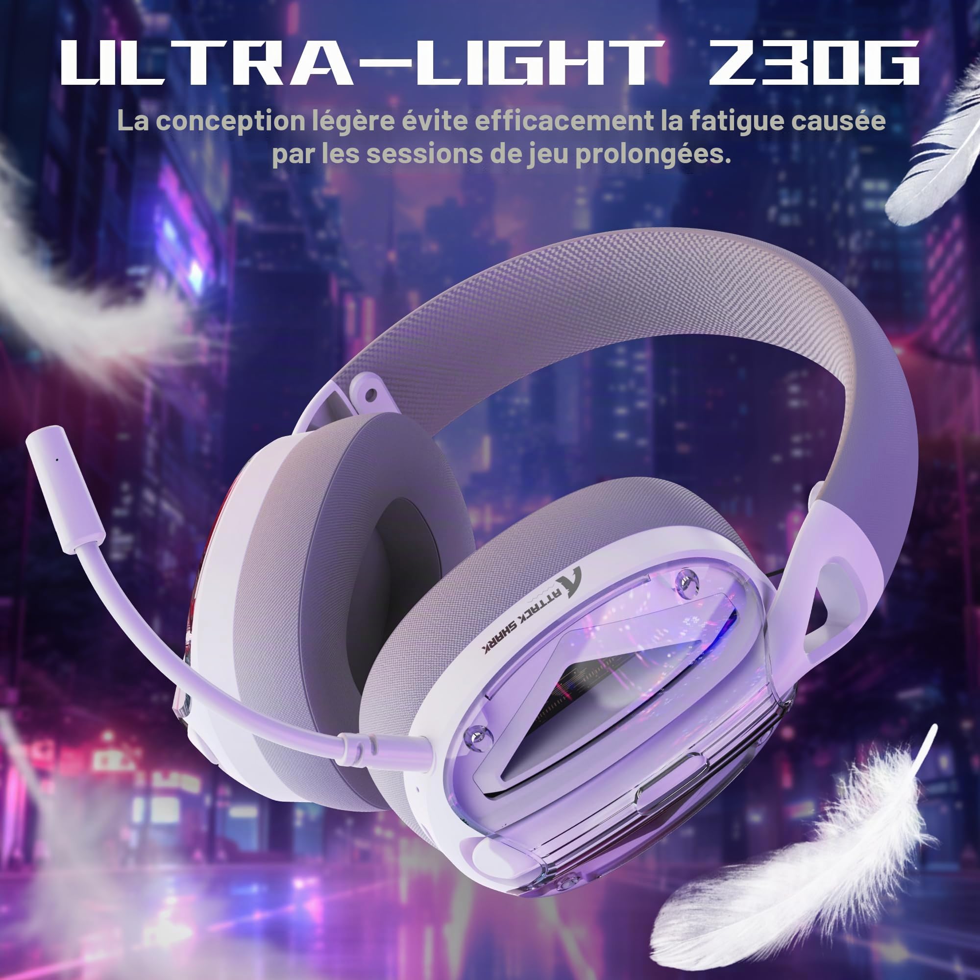 ATTACK SHARK L60 Casque Gaming sans Fil avec Mics Détachables-Blanc | 2,4G/BT/3,5mm, Ultra-léger Headset, Haut-parleurs de 40mm, Circum-aural, Réduction de Bruit, Son Surround 3D, PC/Mac/PS/Xbox