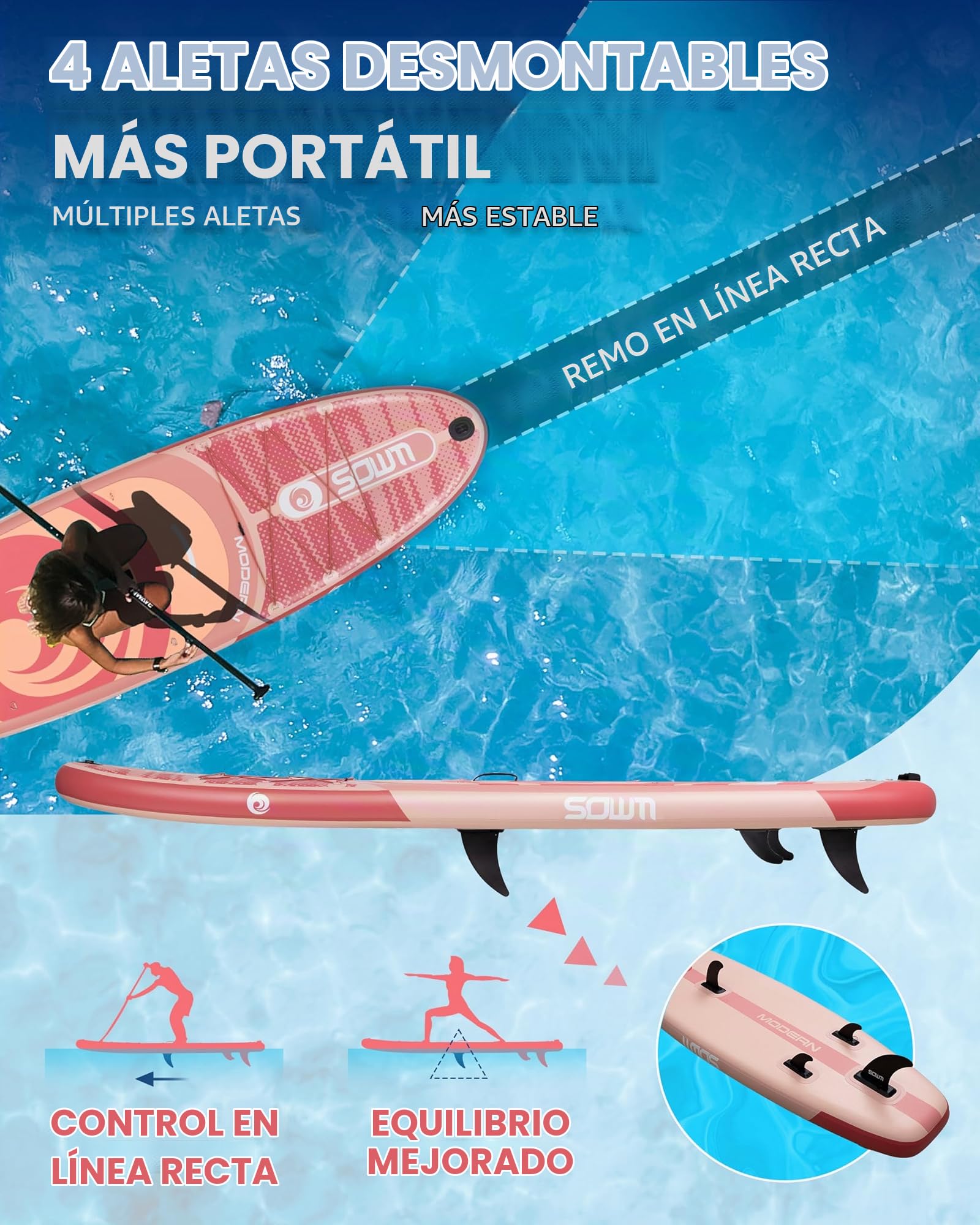 Tabla de Paddle Surf Hinchable 320cm con Accesorios Incluidos de Primera Calidad, Remo Ajustable, Bomba de Mano, Mochila de Transporte. 320 x 84 x 15 cm, Soporta hasta 158Kg