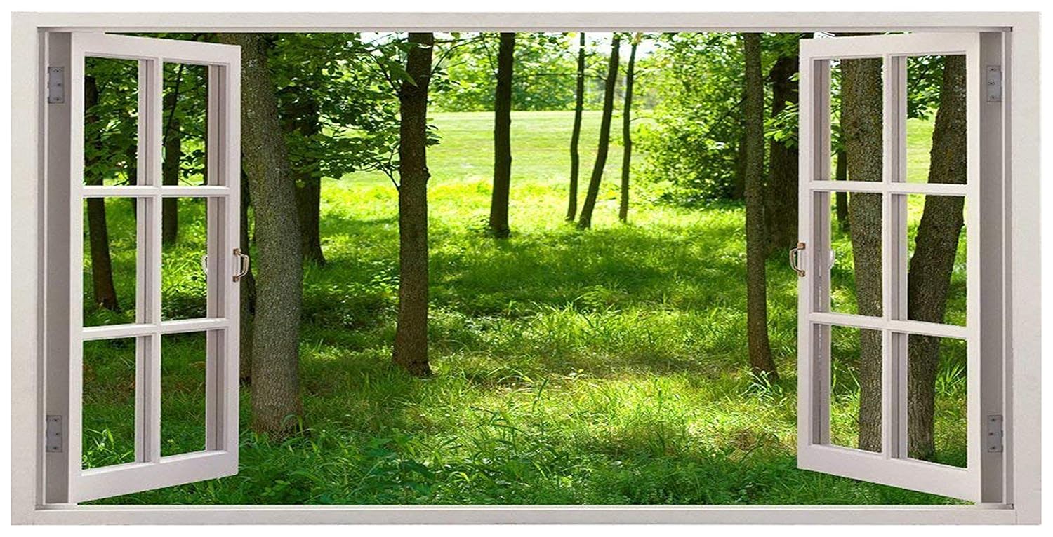 My D Square Vinyl Greenery Window Poster for Wall Living Room Bedroom