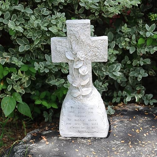 Miniatura 7 de Elegante cruz de resina conmemorativa con rosas 3D, honra a tus seres queridos con gracia y belleza, adecuada para decoración conmemorativa de