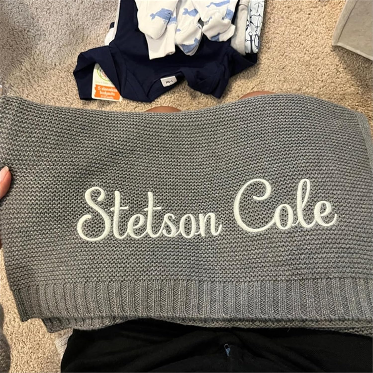 Personalized Embroidered Baby Blanket with Name,Knit Baby Blankets for Boys Customized Name,Personalized Baby Blankets for Girls,Stroller Blanket,Newborn Baby Gift