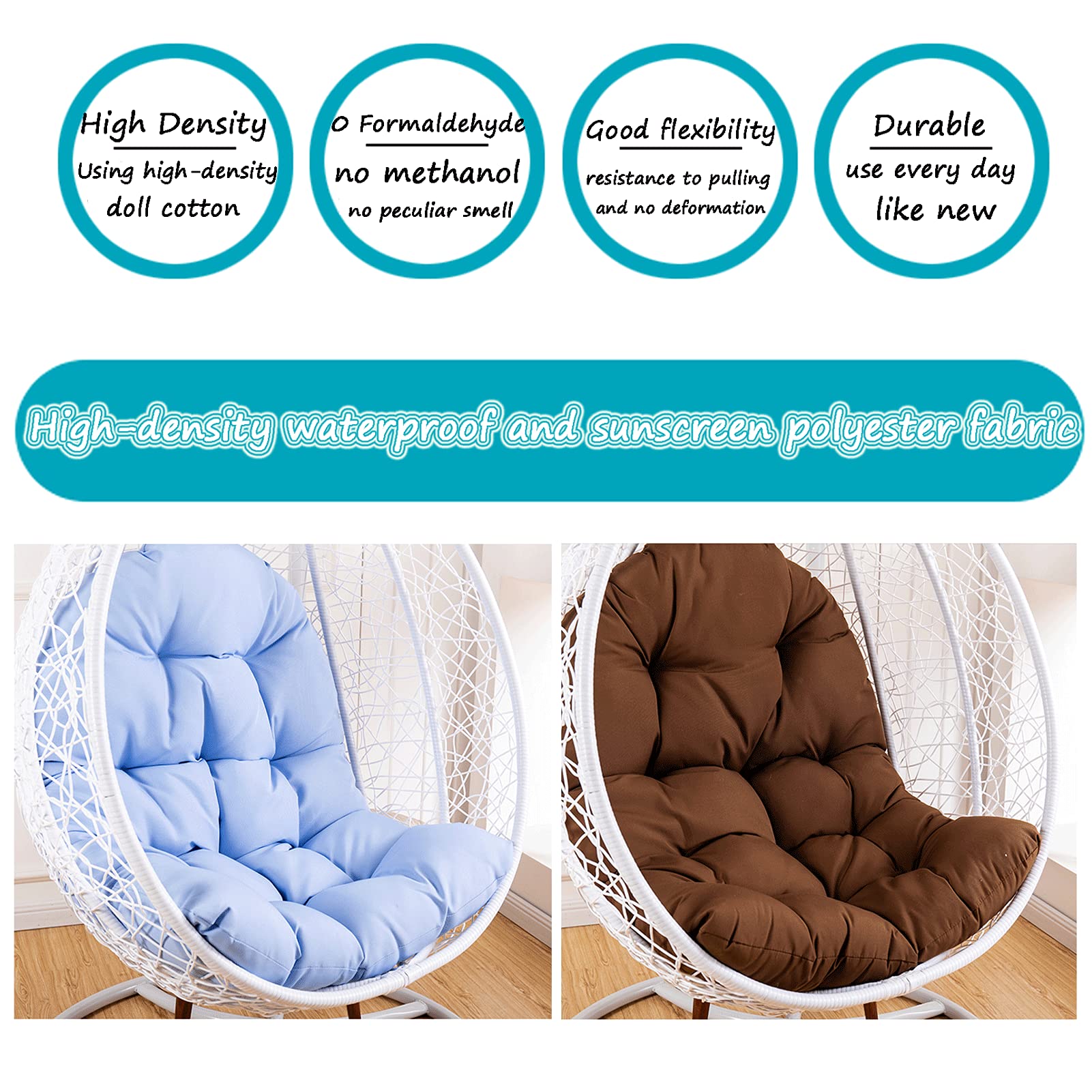 Hangende Mand Swing Egg Chair-Kussen, 2-Zits Waterdicht Verwijderbaar Verdikt Hangend Matrasvervanging Met Kussen, Hangmatstoelkussen(F