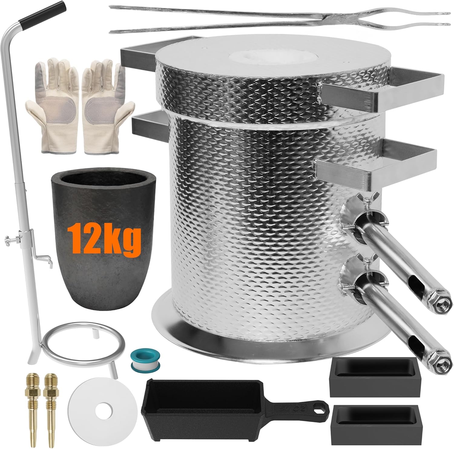 MMasters 6KG Stainless Steel Propane Melting Furnace Kit, 6kg Silicon Carbide Graphite Crucible, Max 2400°F Casting Furnace Foundry Kiln, Recycle Aluminum Cans and Scrap Metal Casting Mold
