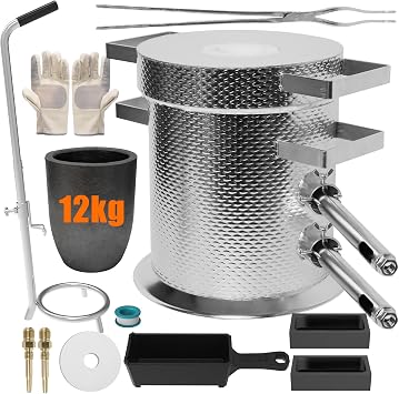 MMasters 12KG Large Propane Smelting Furnace Kit,2500F Stainless Steel | Casting Foundry with Graphite Crucible & Pouring Tongs, Melting Aluminum, Copper, Brass, Silver & Gold, Scrap Metal Recycling